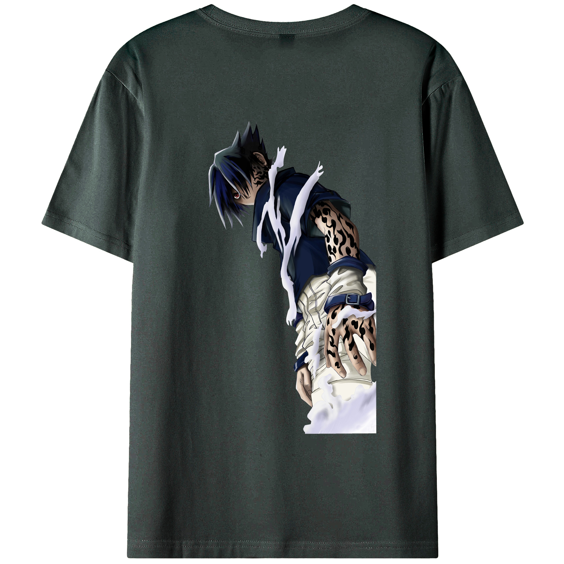 （画像用） NARUTO -ナルト- うちは サスケ Uchiha Sasuke 綿100％ メンズ半袖Tシャツ（バックプリント） 通気性